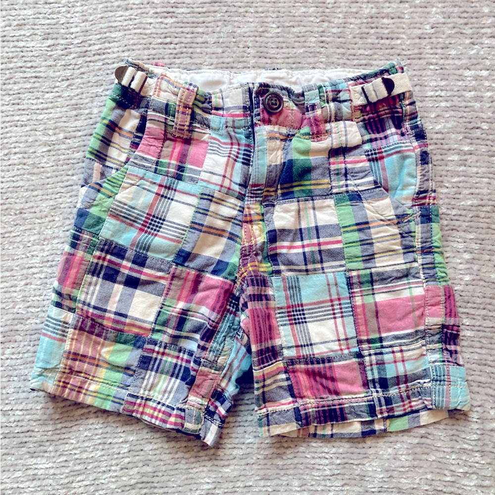 GAP Boys Madras Patchwork Shorts Size 4 Plaid‎ Preppy Cotton Adjustable